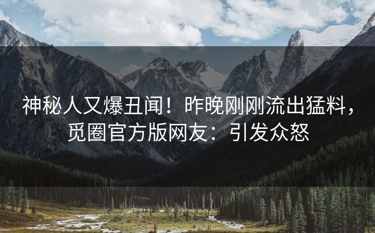 神秘人又爆丑闻！昨晚刚刚流出猛料，觅圈官方版网友：引发众怒