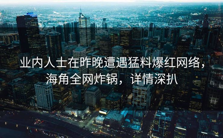 业内人士在昨晚遭遇猛料爆红网络，海角全网炸锅，详情深扒