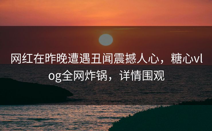 网红在昨晚遭遇丑闻震撼人心，糖心vlog全网炸锅，详情围观