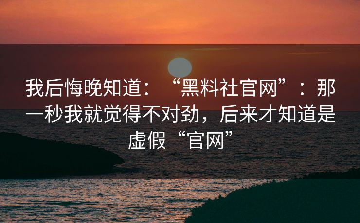 我后悔晚知道：“黑料社官网”：那一秒我就觉得不对劲，后来才知道是虚假“官网”